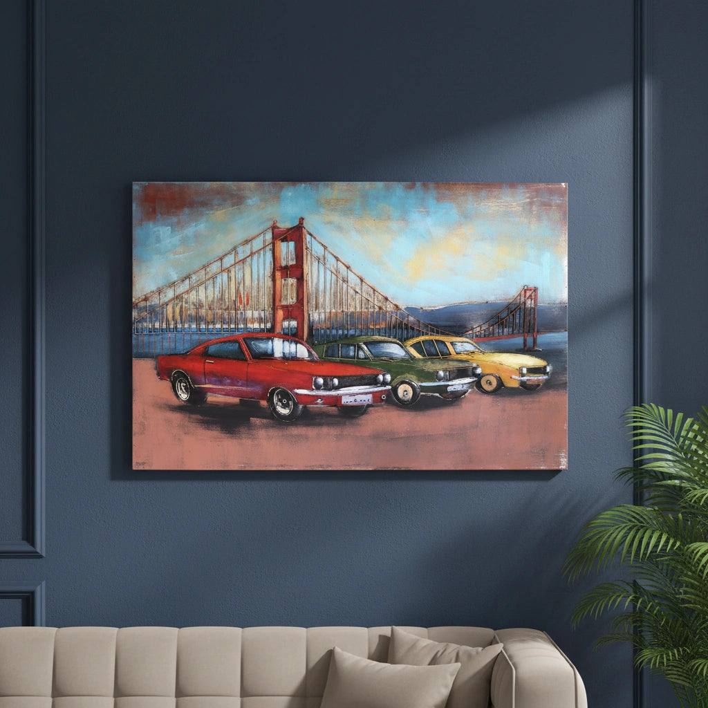 Vintage Muscle Cars 3D Metal Wall Art Painting