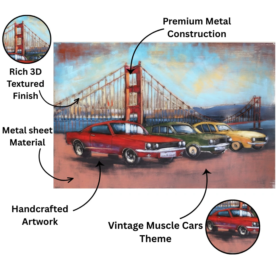 Vintage Muscle Cars 3D Metal Wall Art Painting
