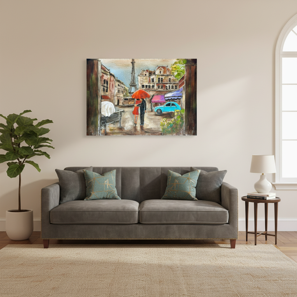 Rainy Romance in Paris Metal Wall Art