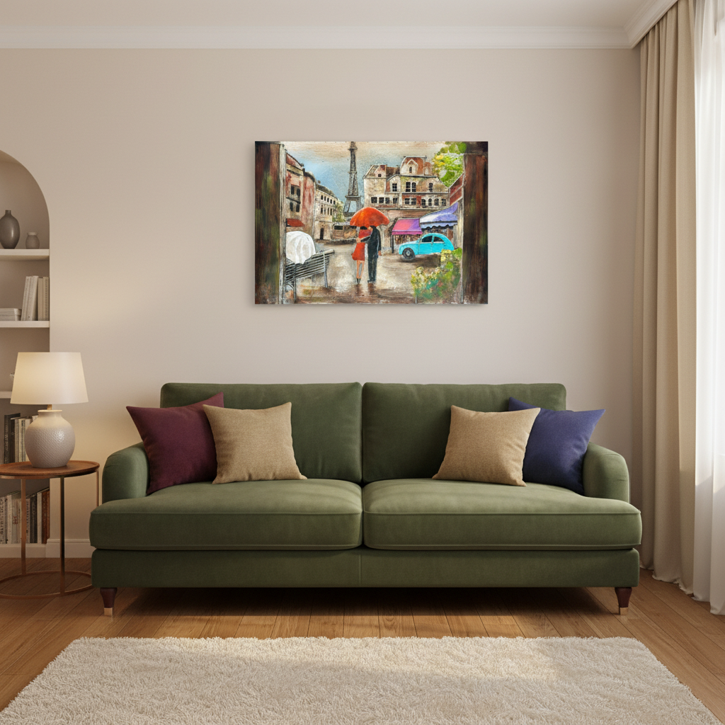 Rainy Romance in Paris Metal Wall Art
