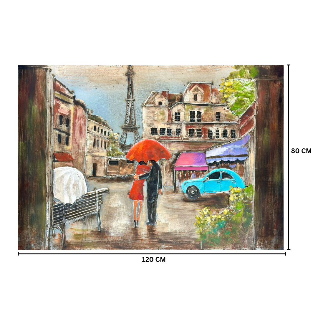 Rainy Romance in Paris Metal Wall Art
