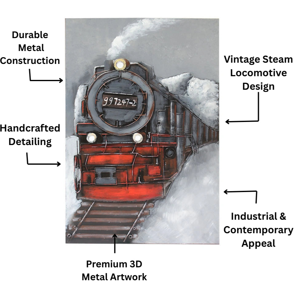 Elare Vintage Steam Locomotive 3D Metal Wall Art