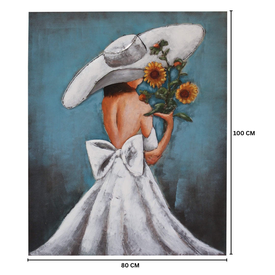 Elegant Lady with Sunflowers 3D Metal Wall Art – 100 × 80 cm