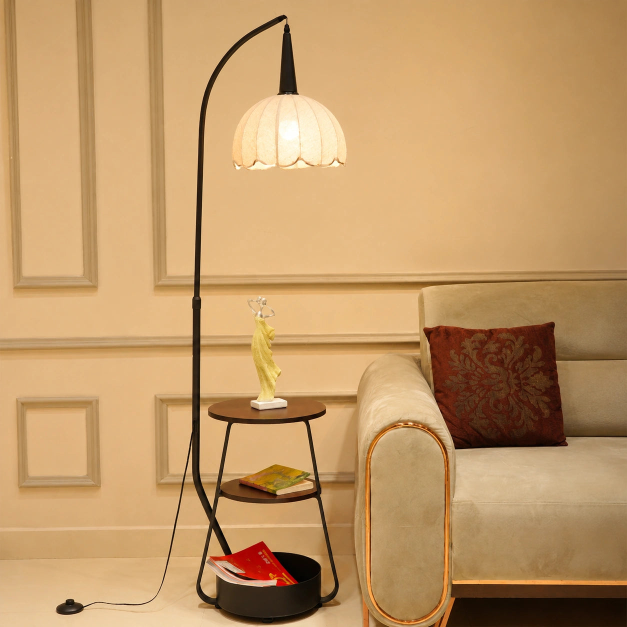 Elare Luxe Floor Lamp with Side Table & Storage Shelf