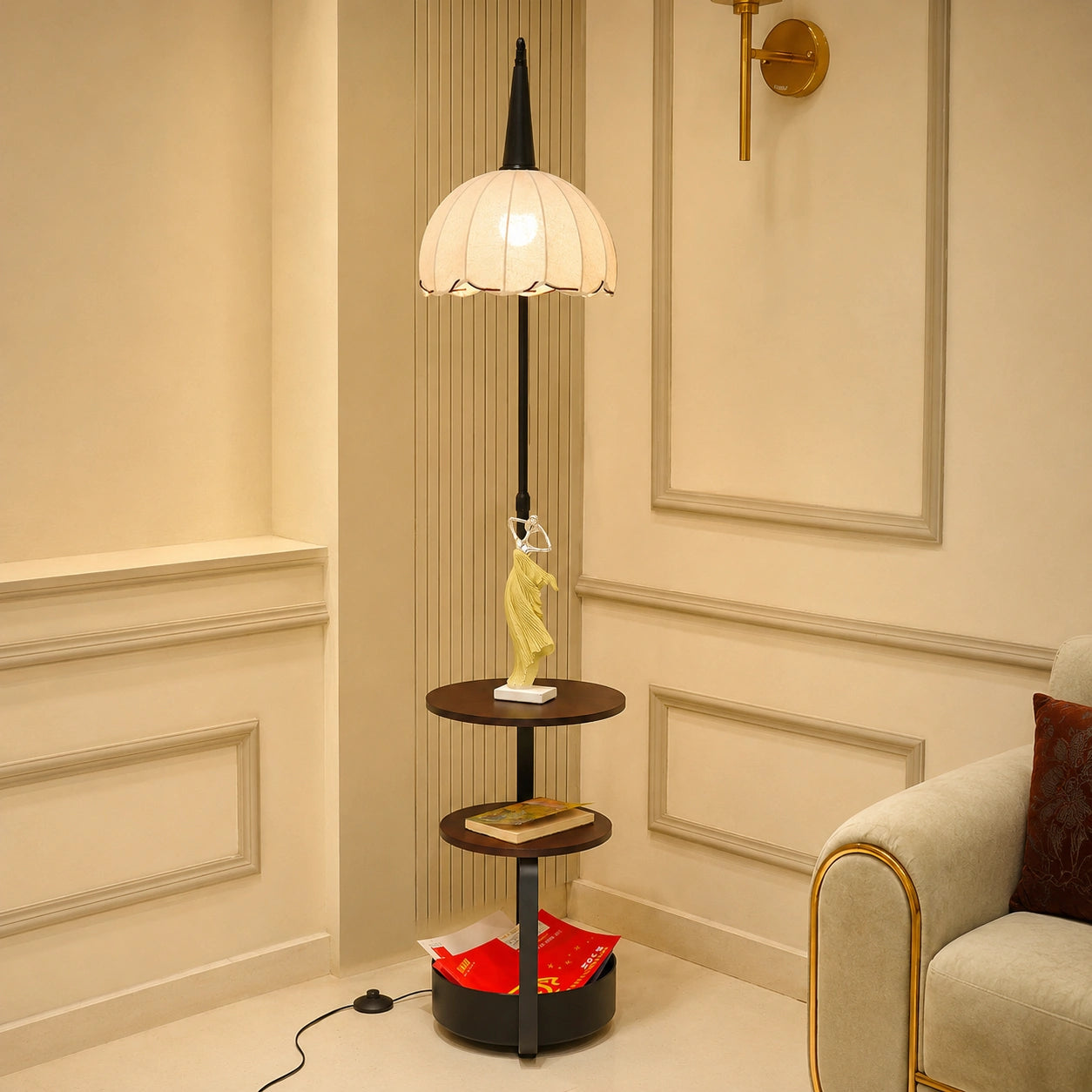 Elare Luxe Floor Lamp with Side Table & Storage Shelf