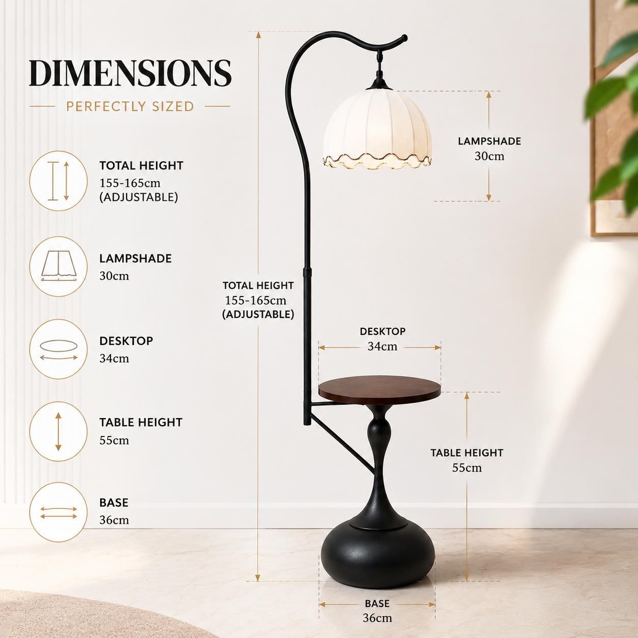 Elare Arc Floor Lamp with Side Table
