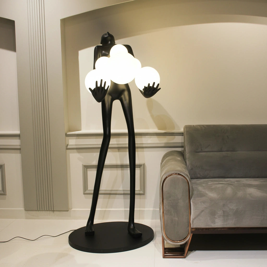 Modern Sculpture Floor Lamp with Frosted Globe Lights