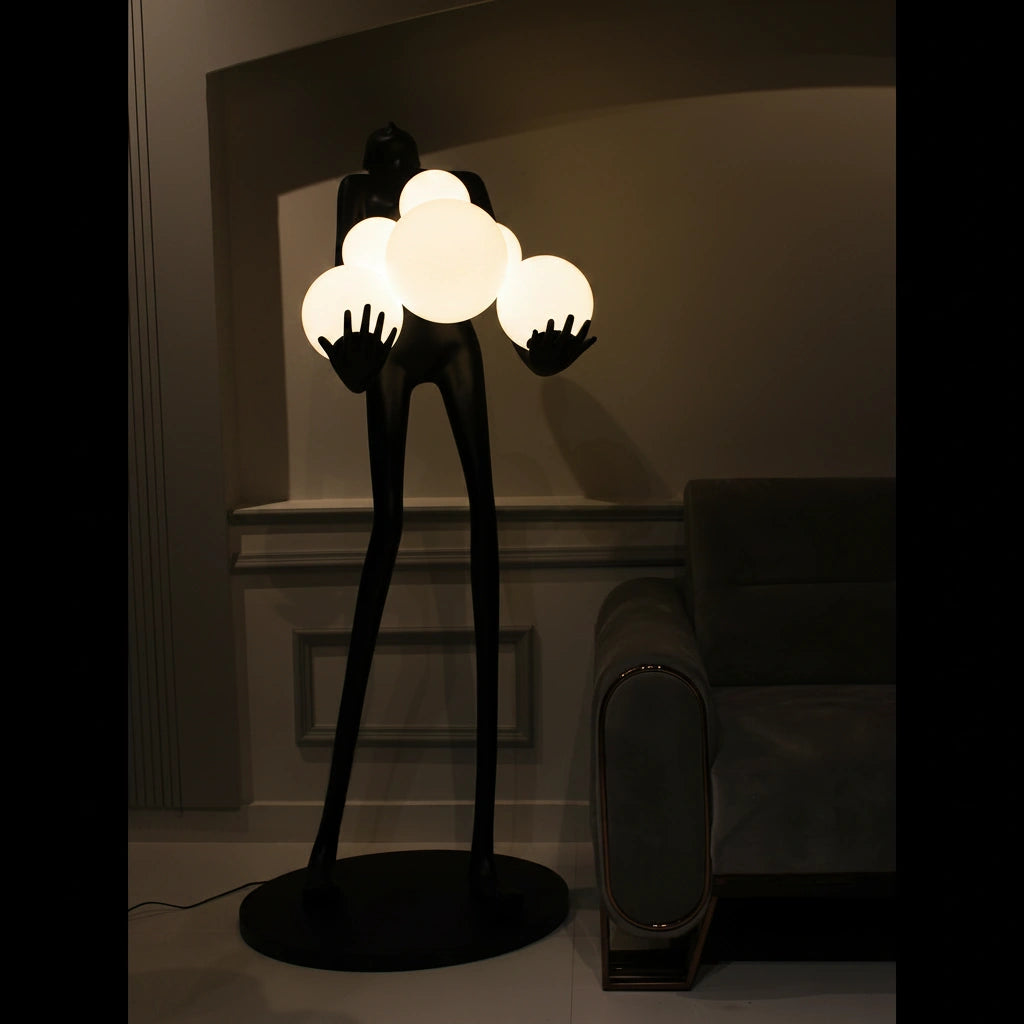 Modern Sculpture Floor Lamp with Frosted Globe Lights