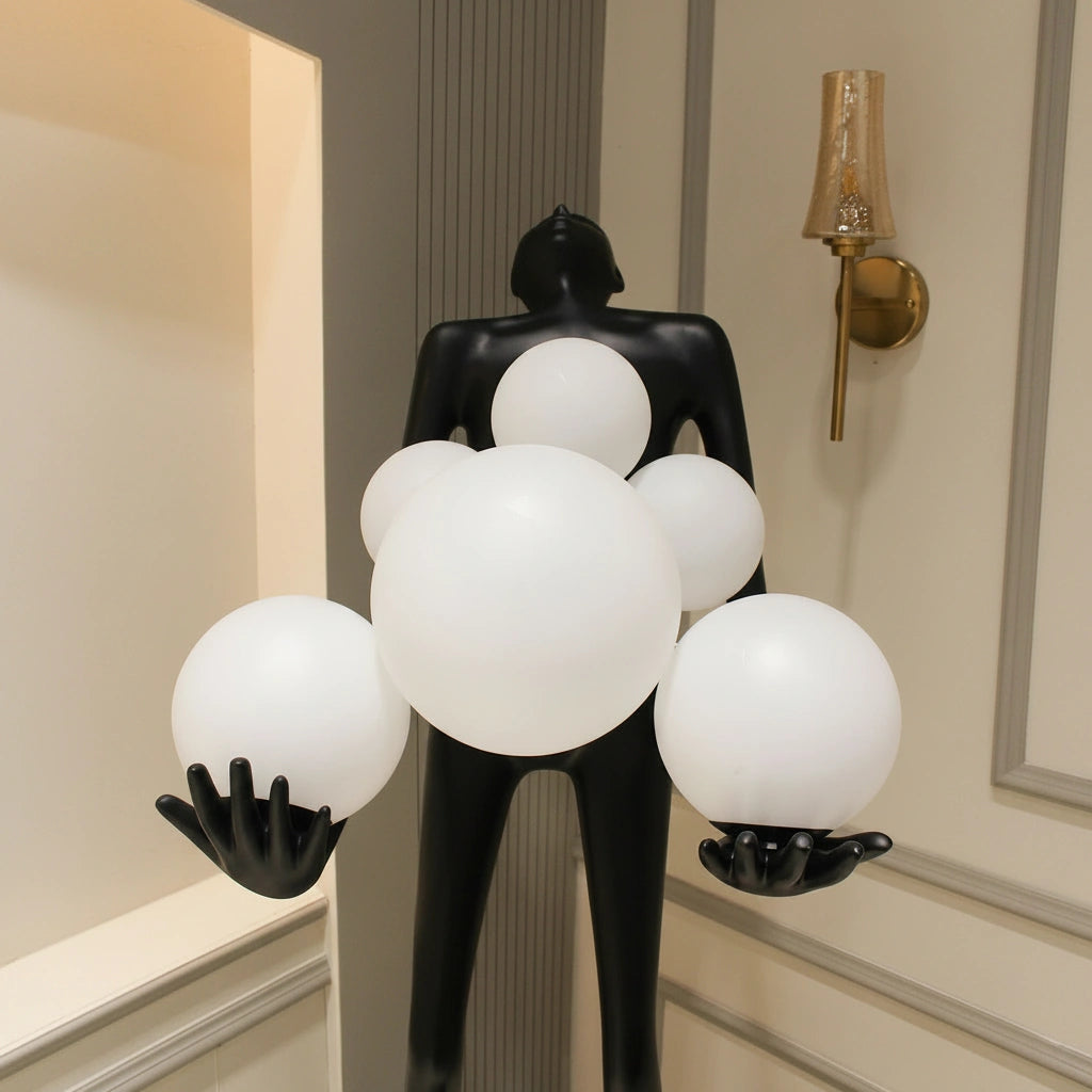 Modern Sculpture Floor Lamp with Frosted Globe Lights