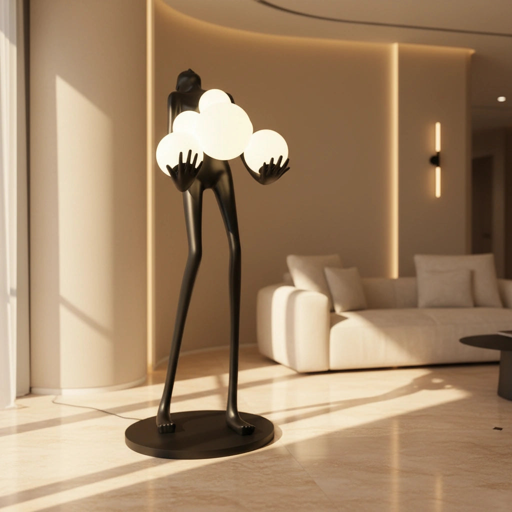 Modern Sculpture Floor Lamp with Frosted Globe Lights