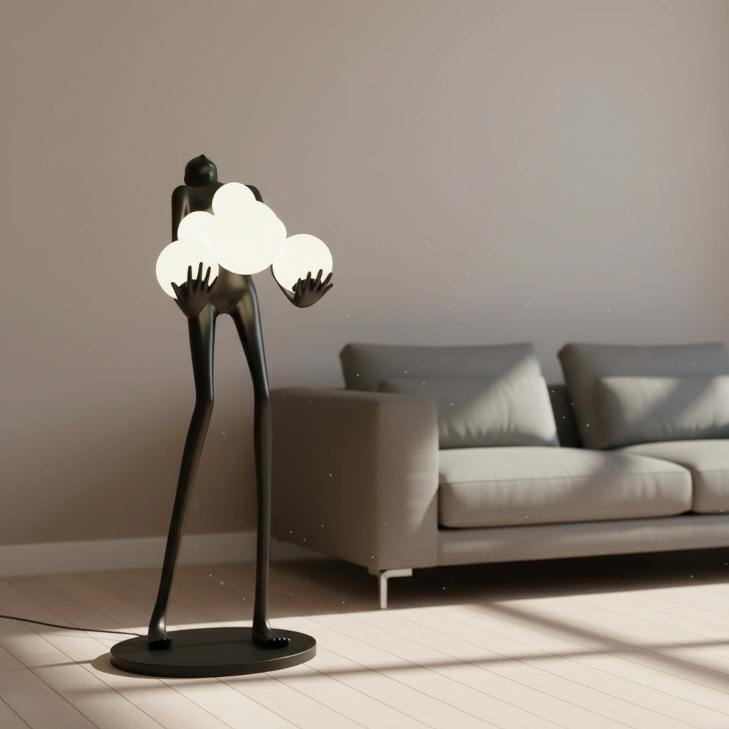Modern Sculpture Floor Lamp with Frosted Globe Lights