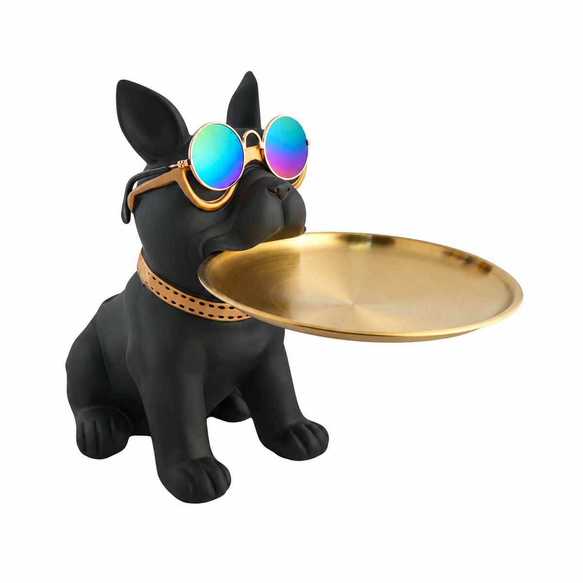 Gold Collar Accent, Matte Black Finish Dog Lover Showpiece