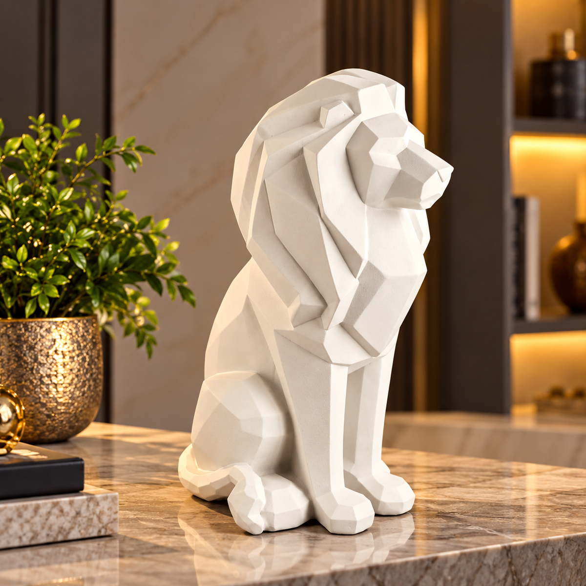 Geometric Sitting Lion Polyresin Showpiece for Living Room