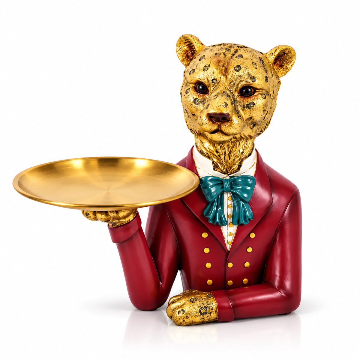 Golden Leopard Decorative Tray Showpiece – Red