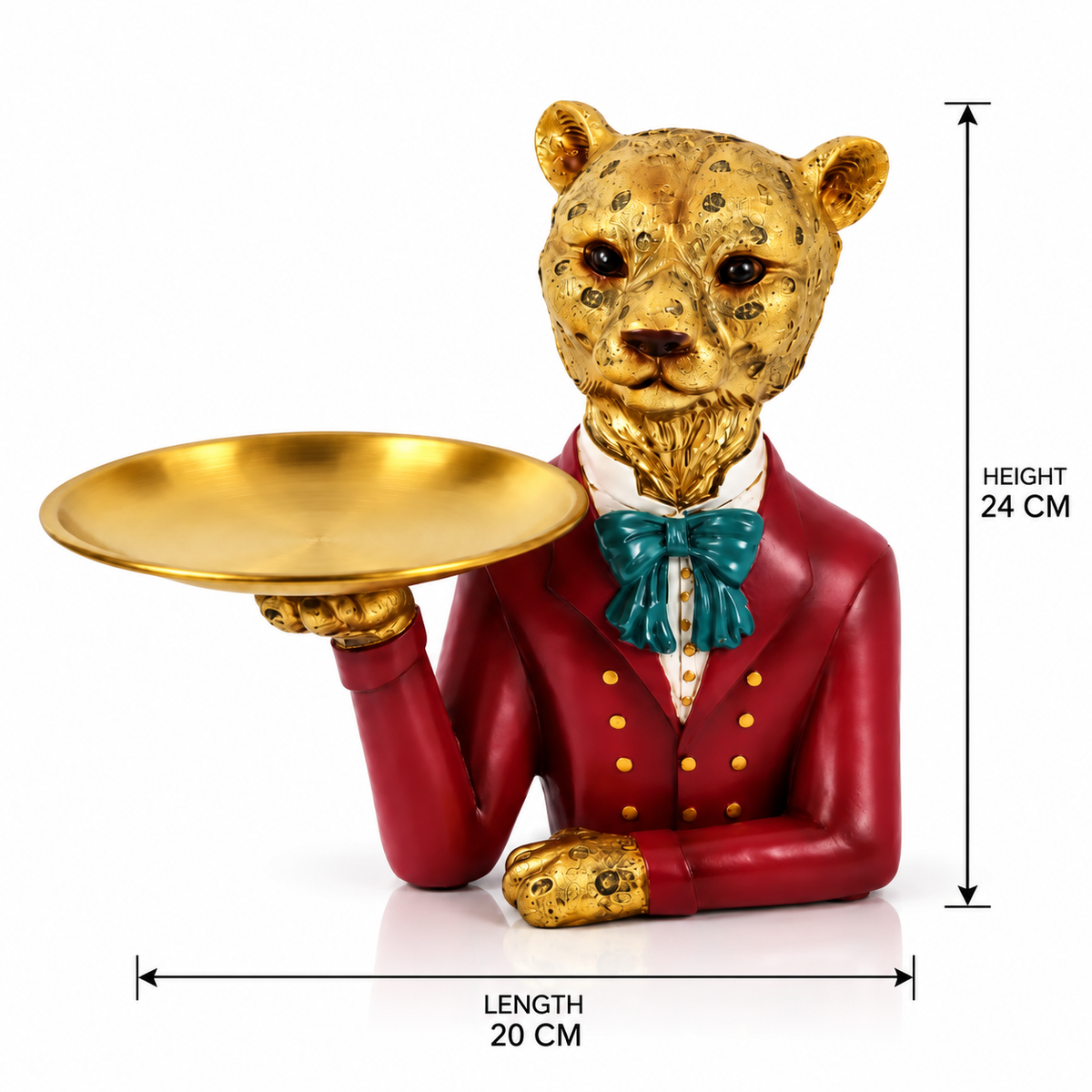 Golden Leopard Decorative Tray Showpiece – Red