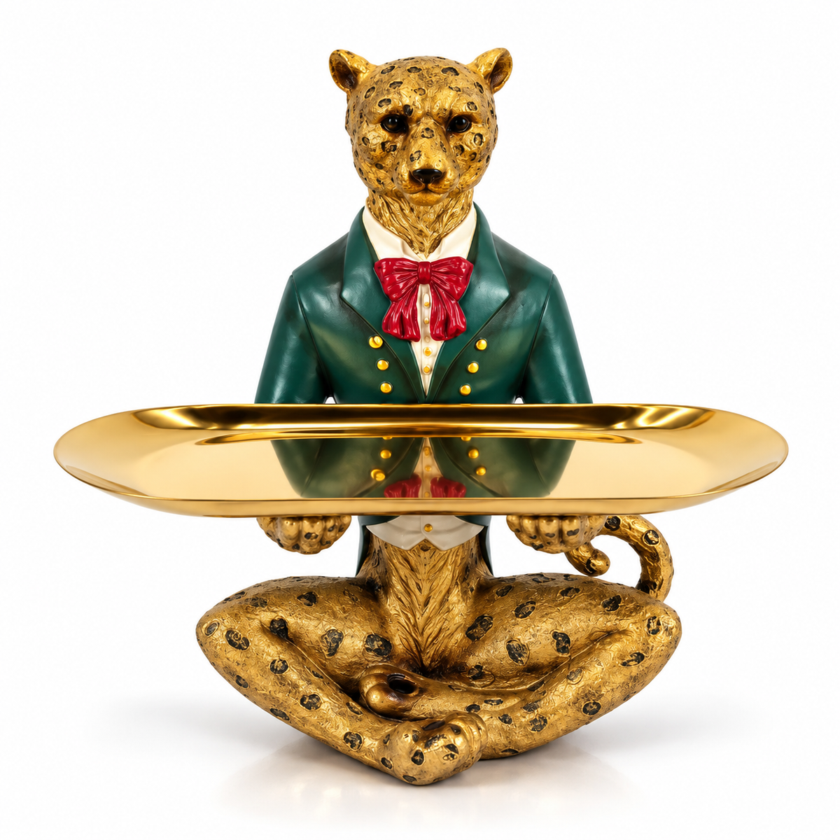 Golden Leopard Decorative Tray Showpiece
