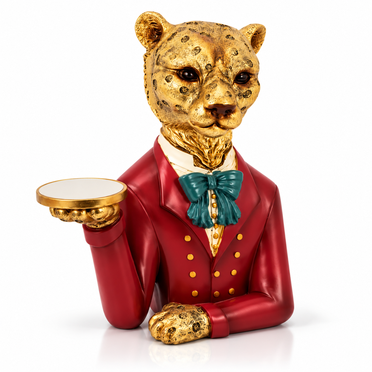 Golden Leopard Decorative Tray Showpiece – Red