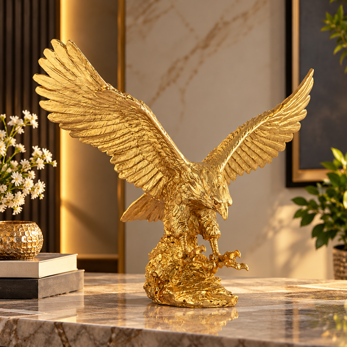 Golden Eagle with Open Wings Polyresin Showpiece