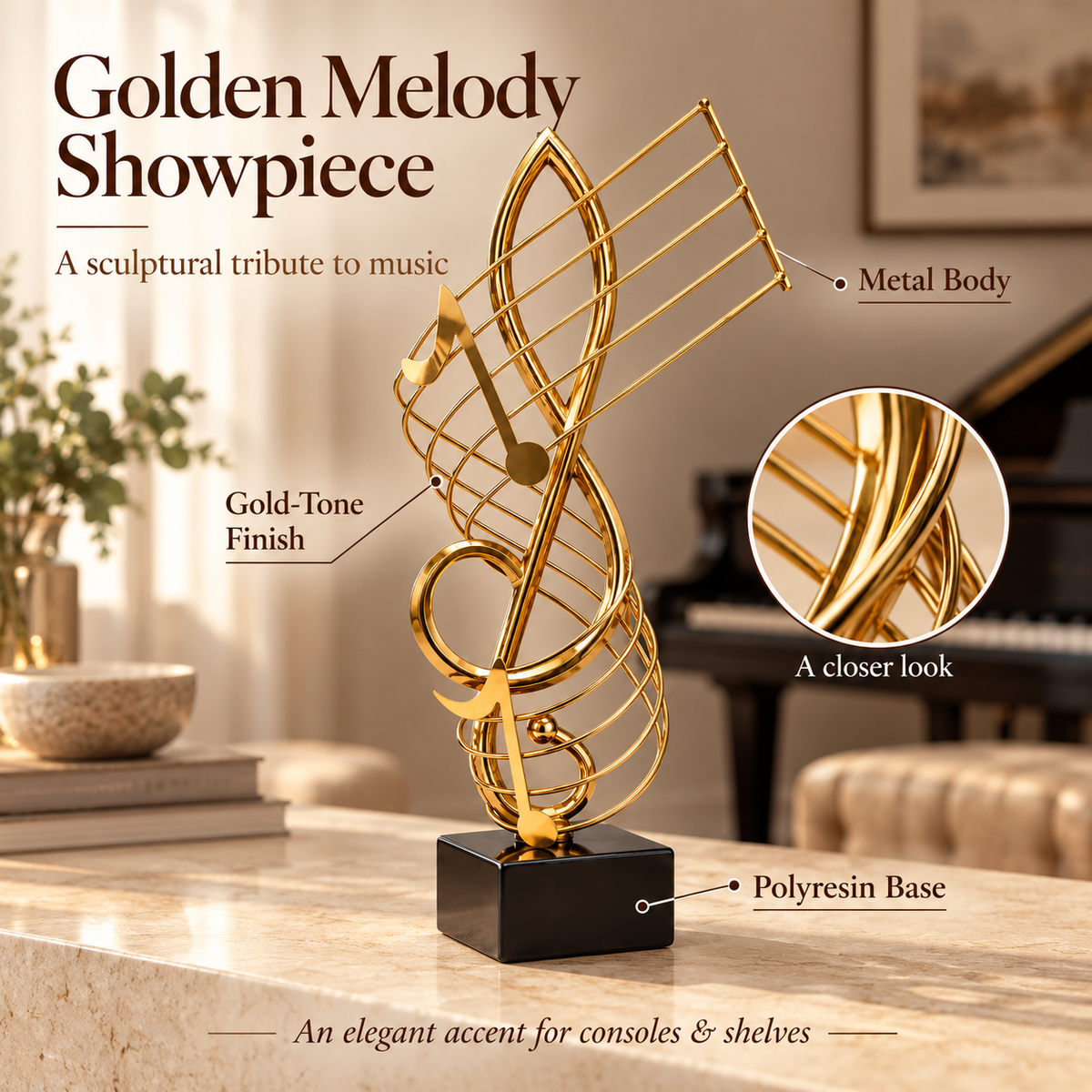 Golden Music Note Sculpture