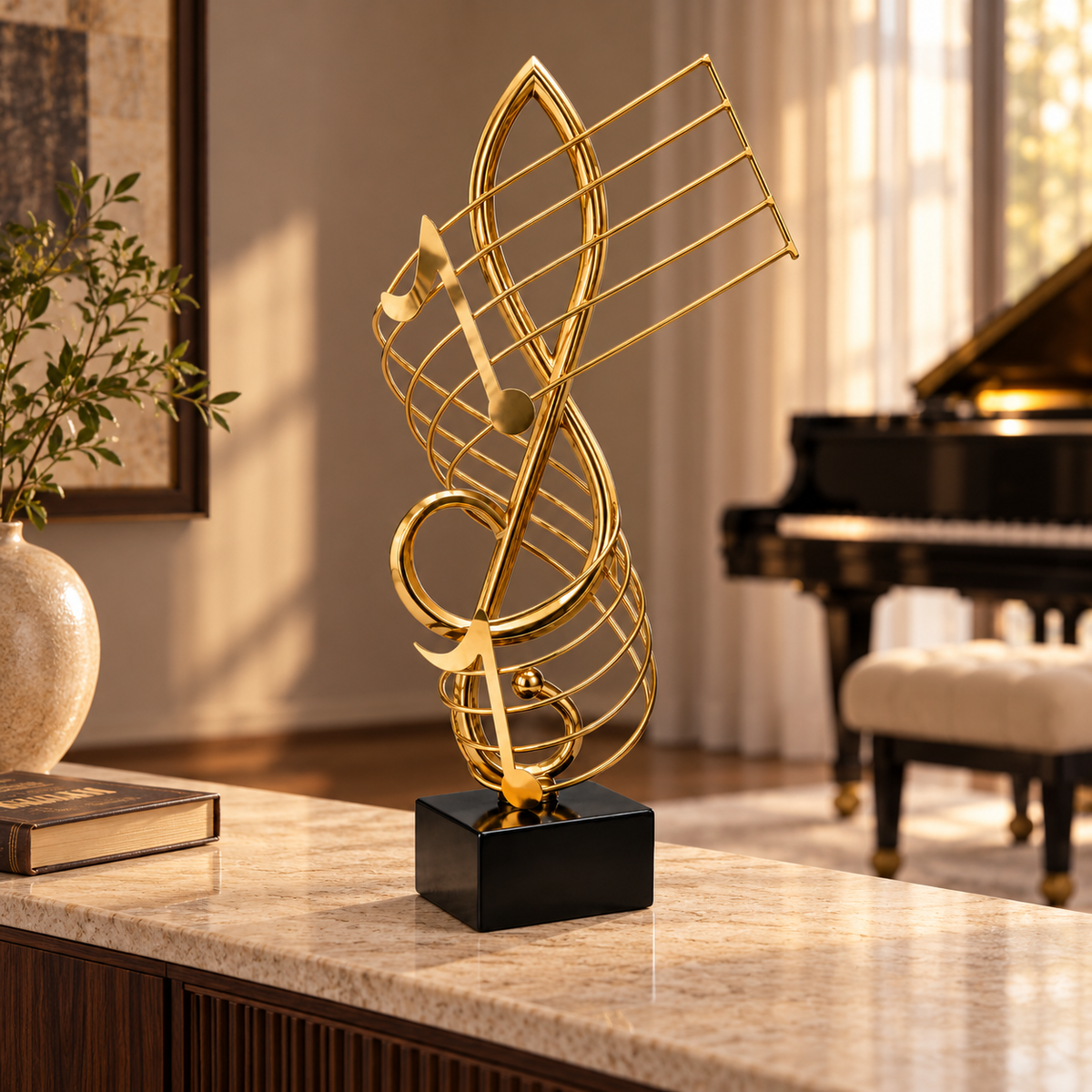 Golden Music Note Sculpture