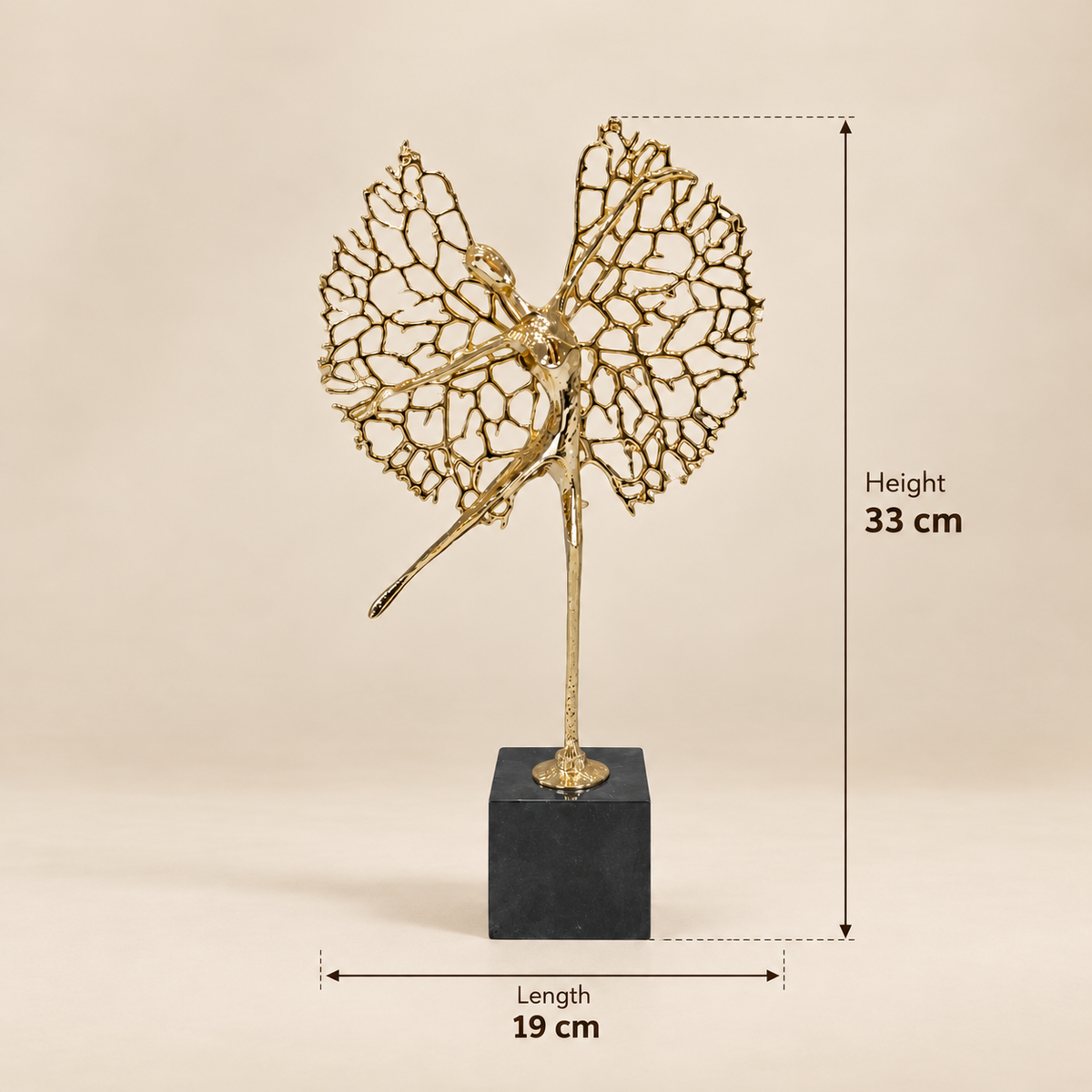 Golden Dancing Ballerina Decorative Sculpture with Black Base