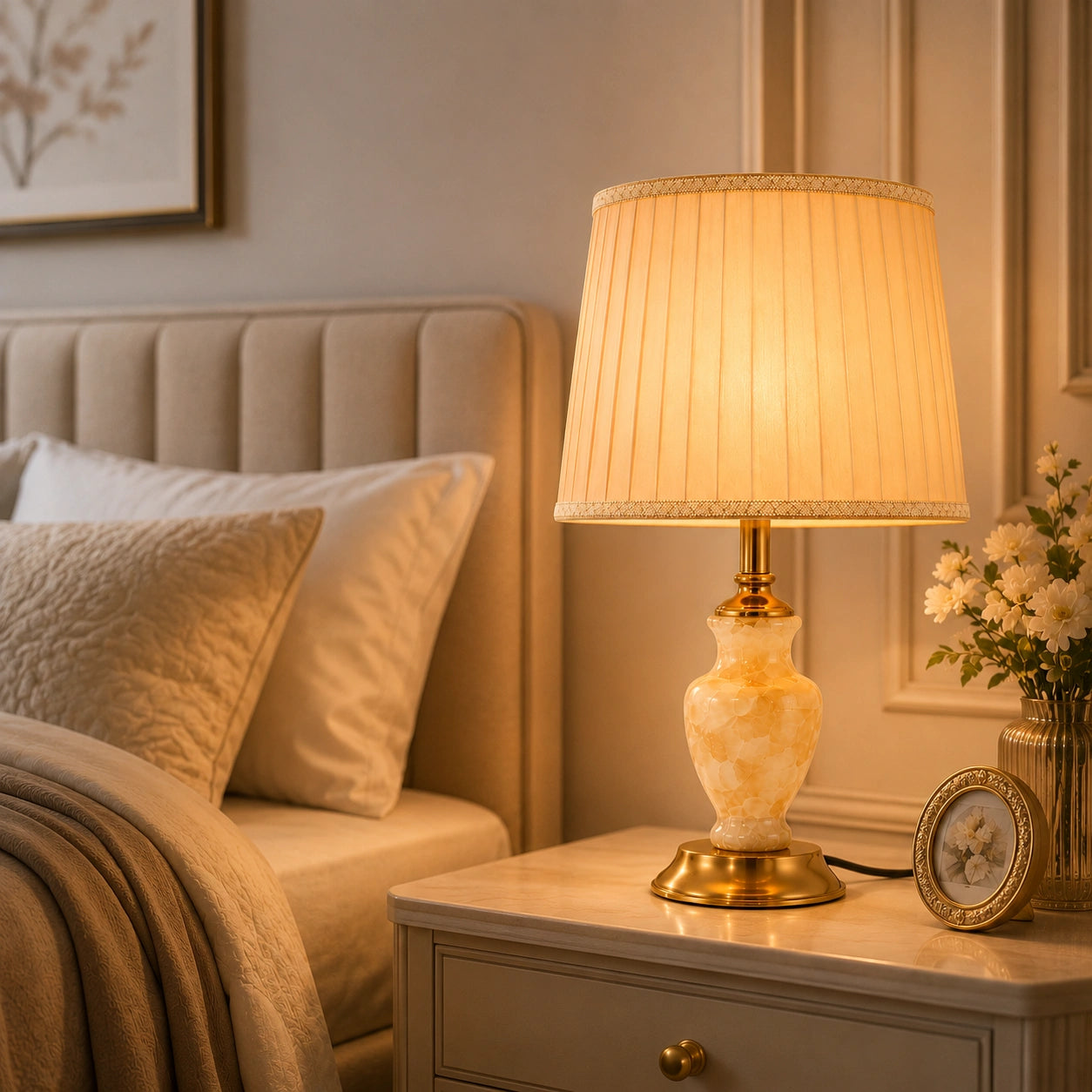 Table Lamp with Champagne Shade & Onyx Base