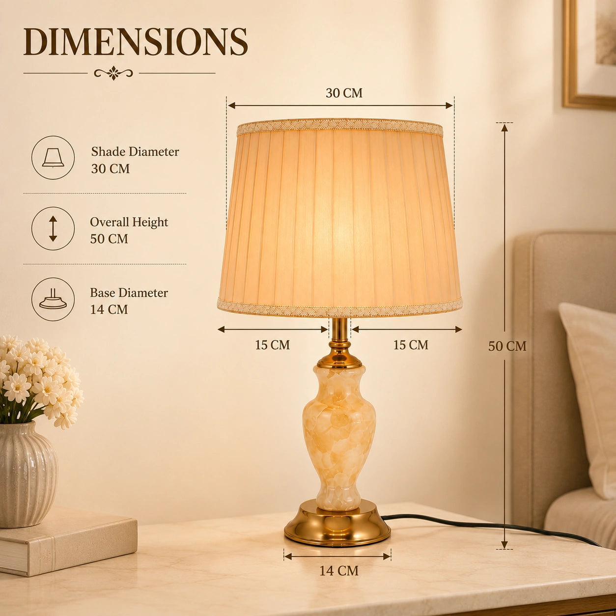 Table Lamp with Champagne Shade & Onyx Base
