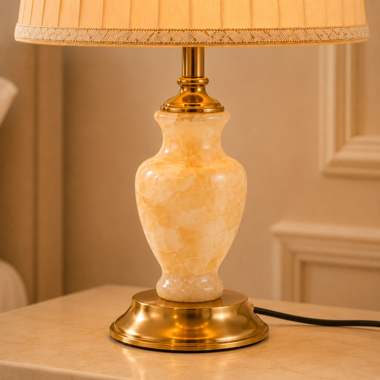 Table Lamp with Champagne Shade & Onyx Base