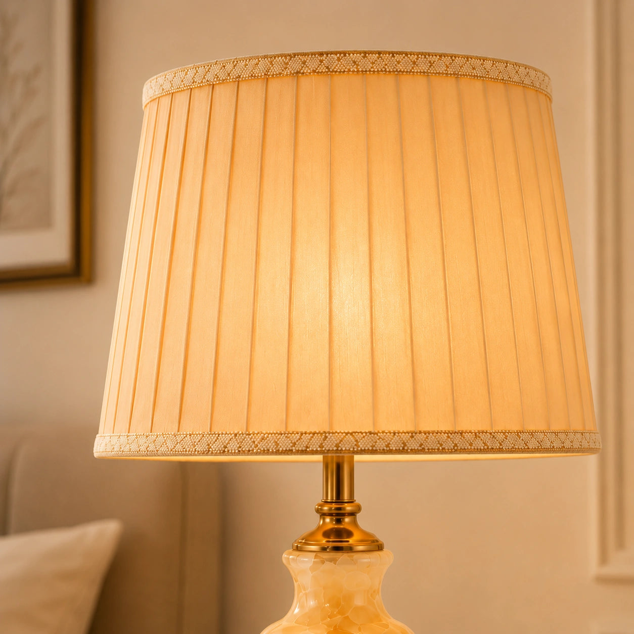 Table Lamp with Champagne Shade & Onyx Base