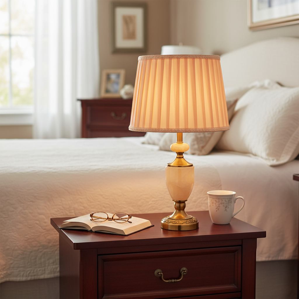 Antique Brass Table Lamp with Pleated Shade