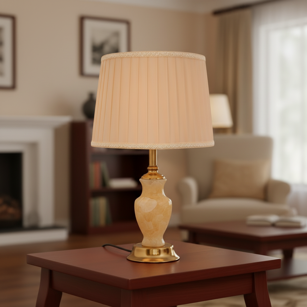 Table Lamp with Champagne Shade & Onyx Base