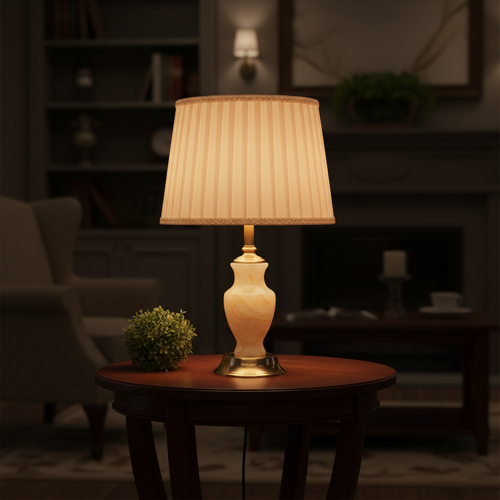 Table Lamp with Champagne Shade & Onyx Base