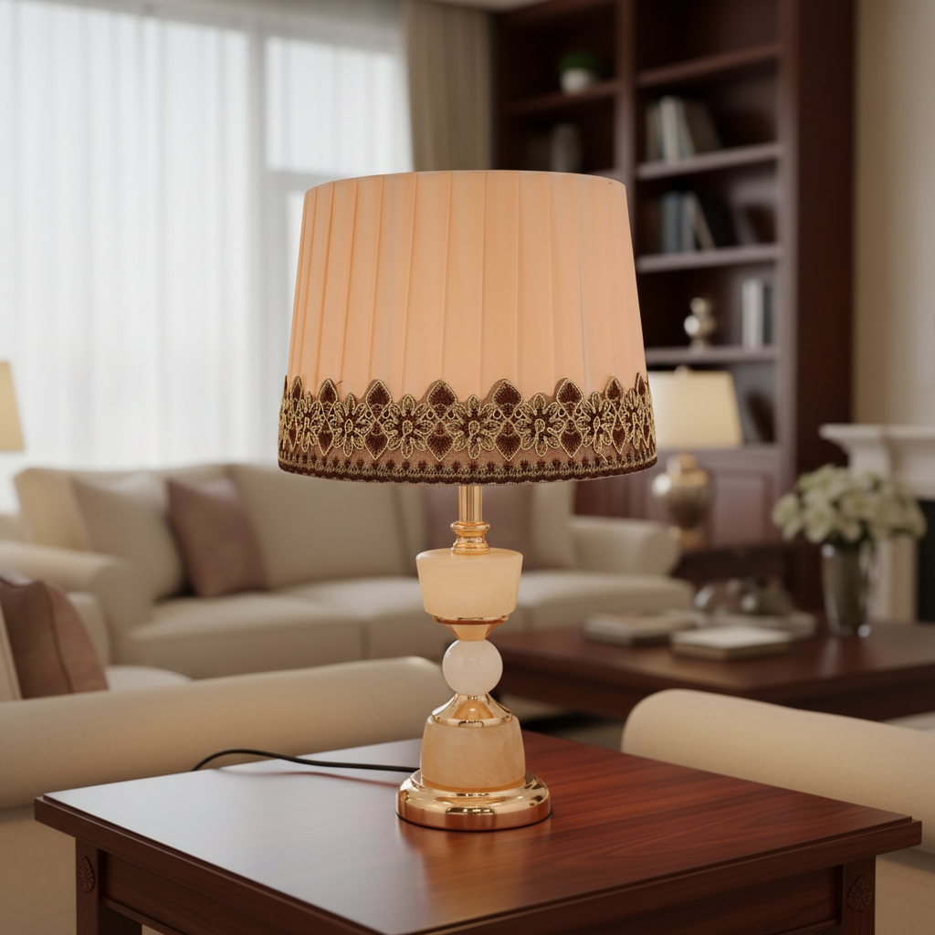 Baroque Ornate Table Lamp with Marble Column