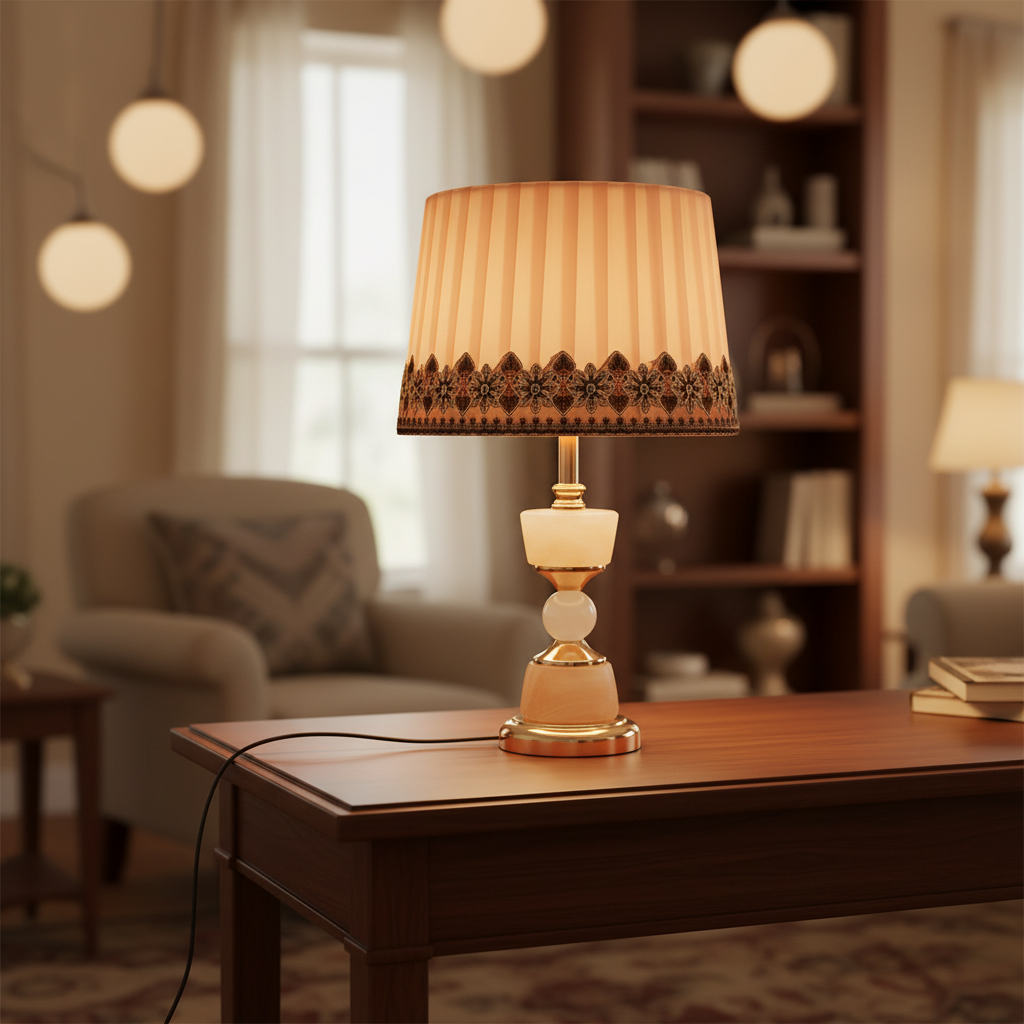 Baroque Ornate Table Lamp with Marble Column