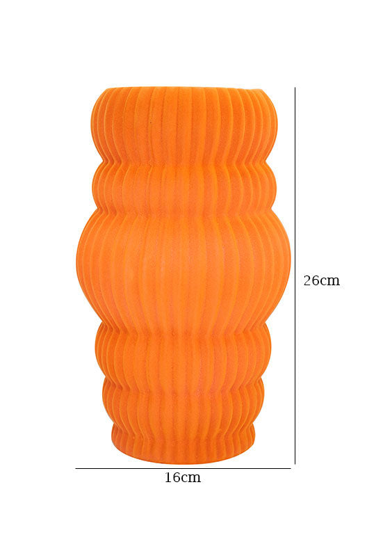 Modern Ribbed Orange Ceramic Vases – Set of 3