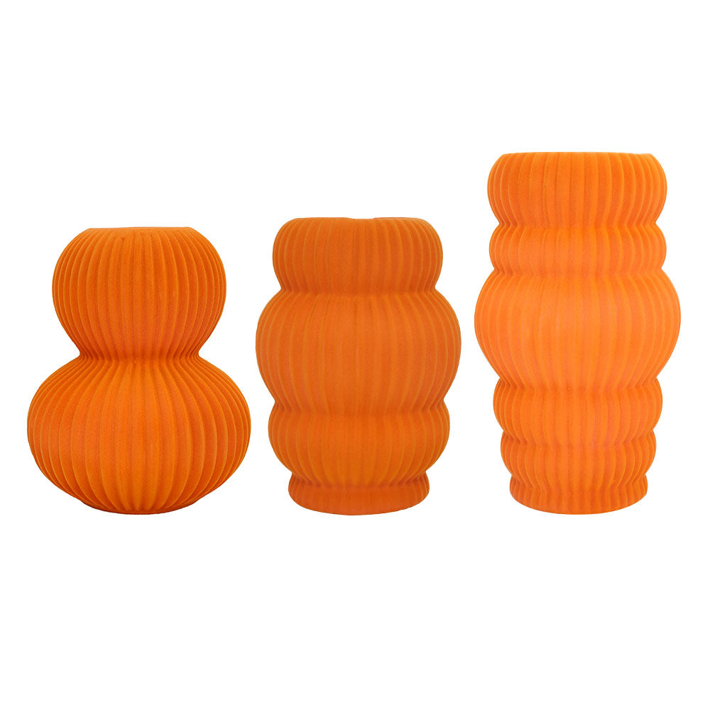 Modern Ribbed Orange Ceramic Vases – Set of 3