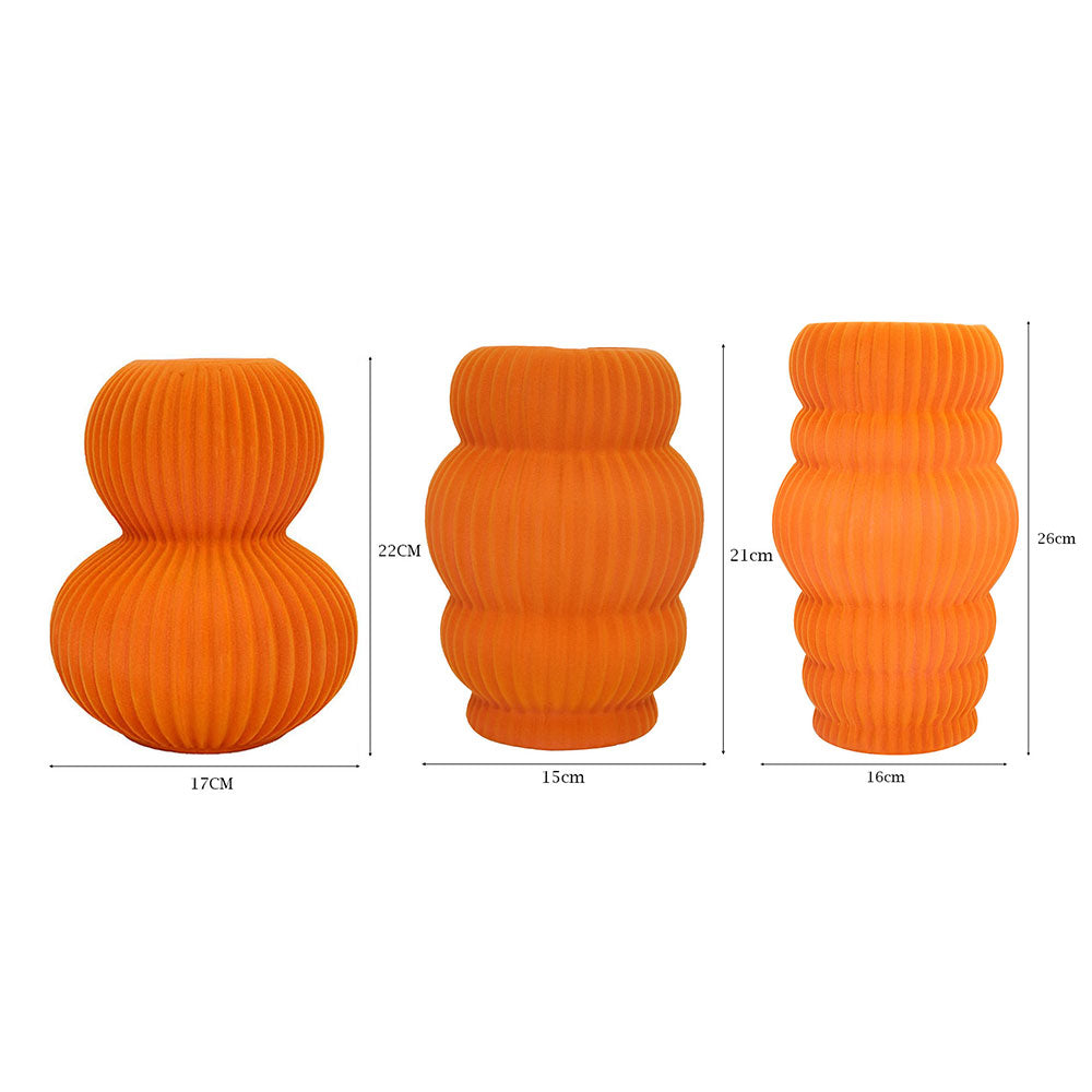Modern Ribbed Orange Ceramic Vases – Set of 3