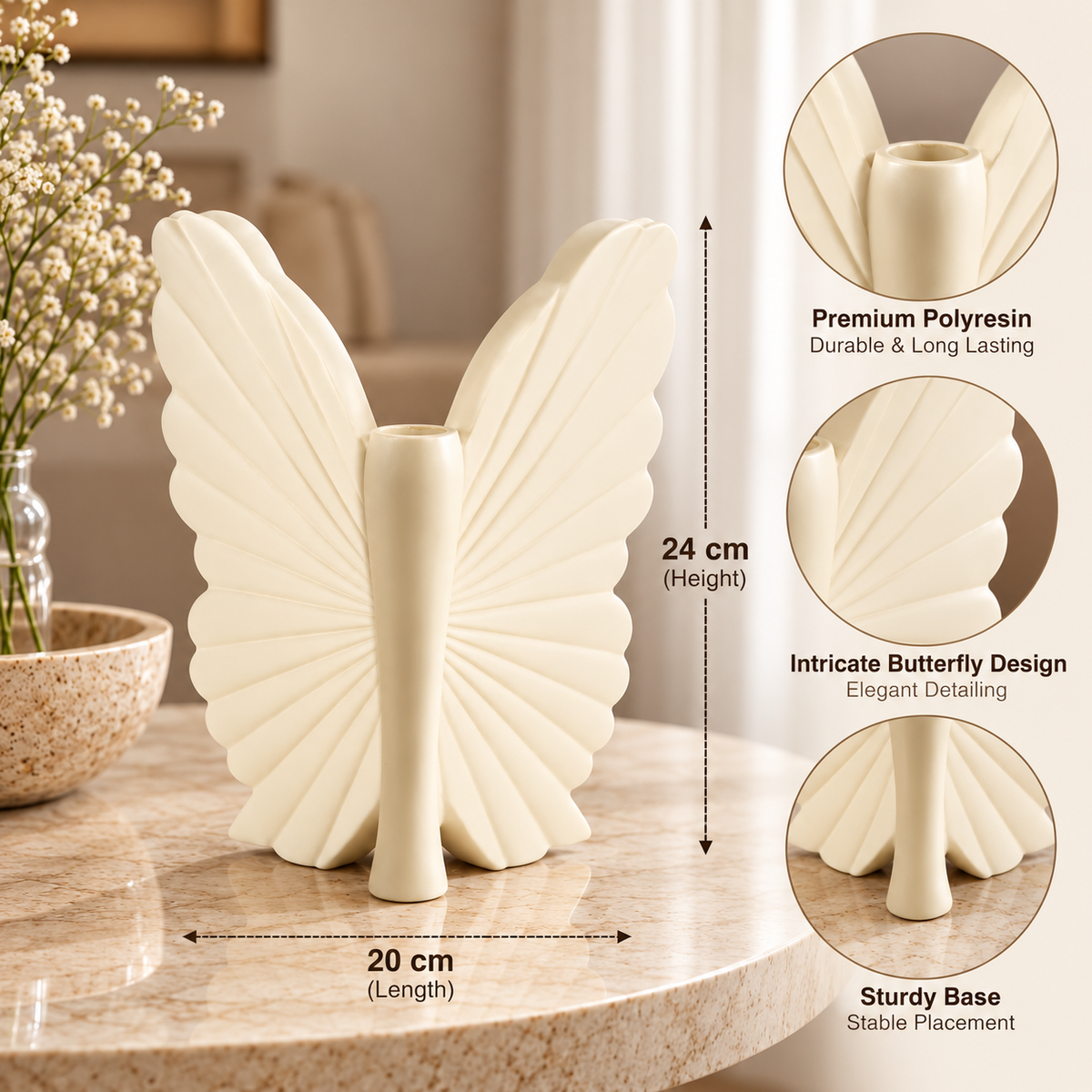 Sculptural Butterfly Wings Polyresin Showpiece for Living Room