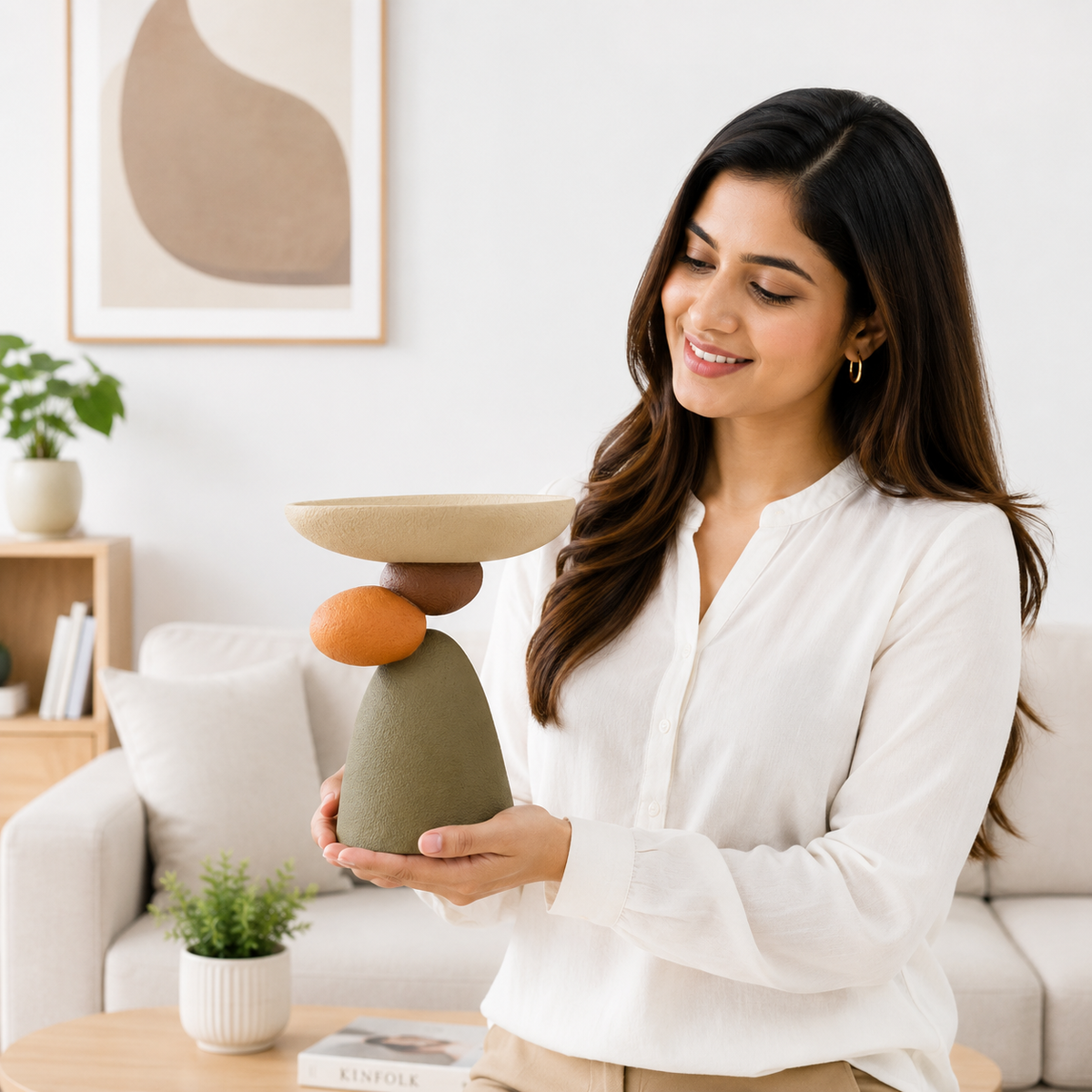 Scandinavian Resin Side Table – Round Stone Design