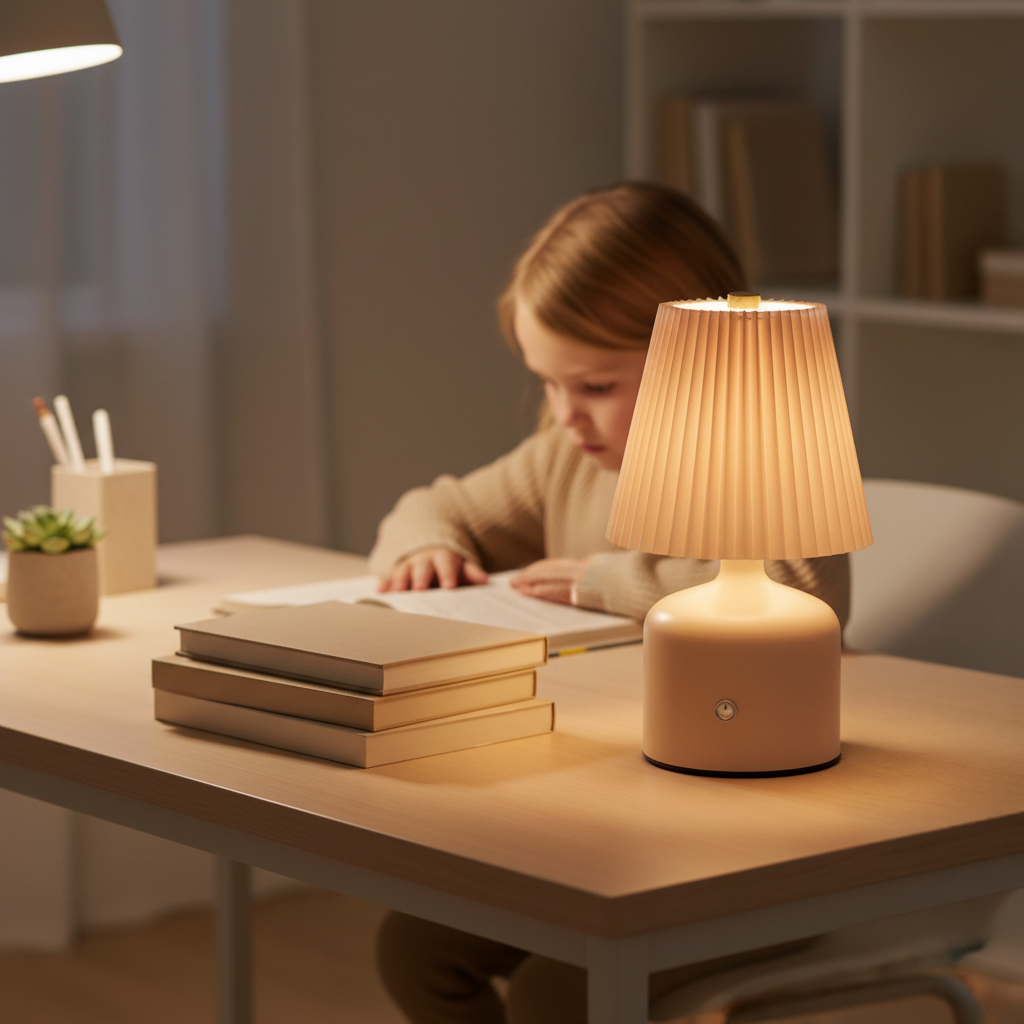 Grey Pleated Touch Tap Lamp