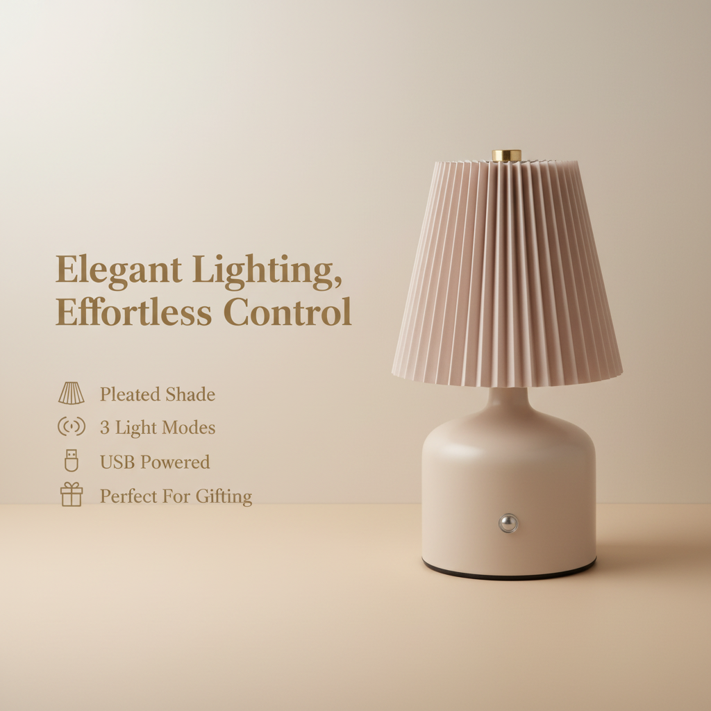Grey Pleated Touch Tap Lamp