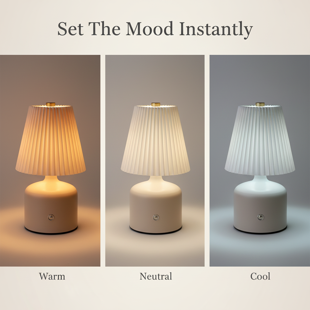 Grey Pleated Touch Tap Lamp