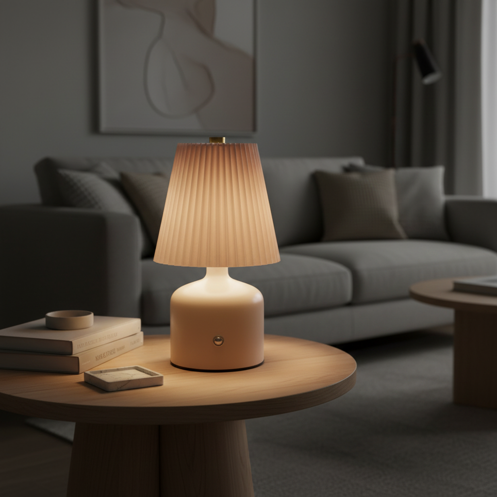 Grey Pleated Touch Tap Lamp