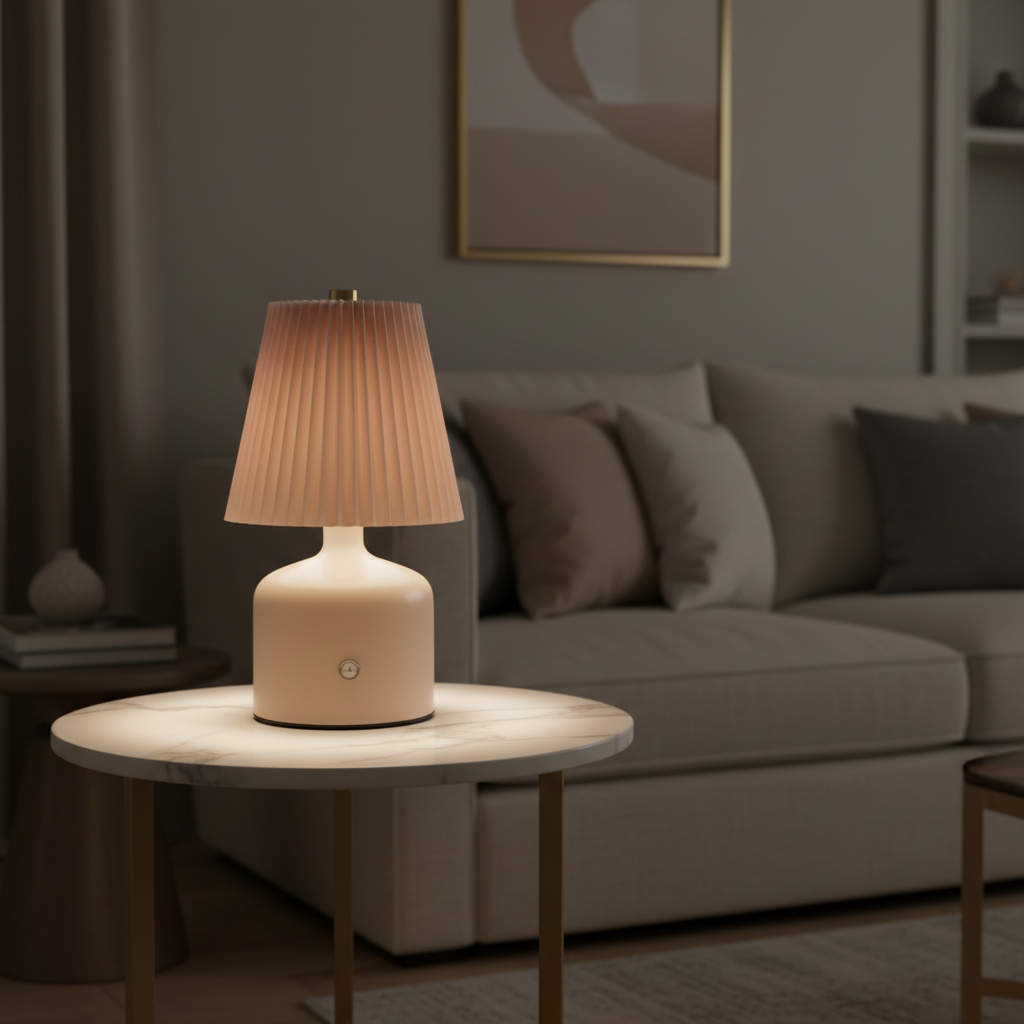 Grey Pleated Touch Tap Lamp