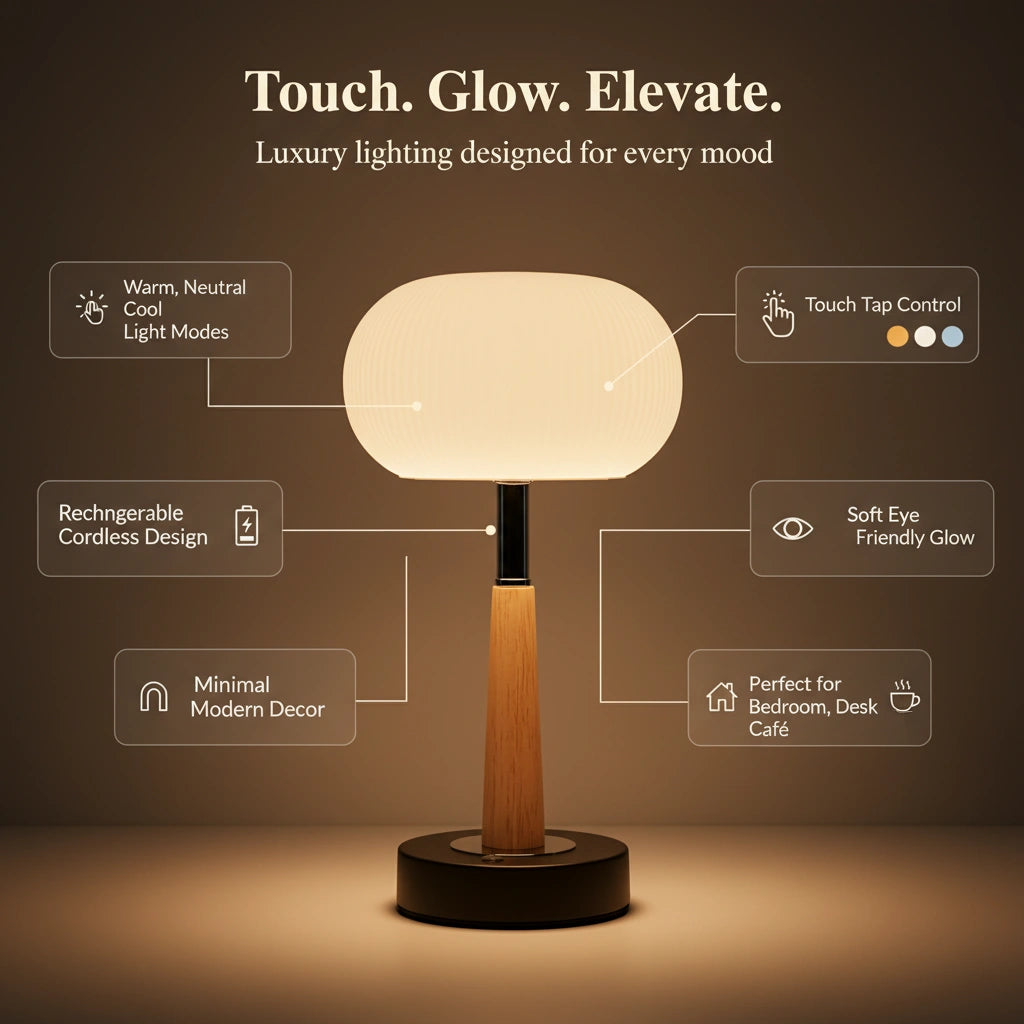 AuraGlow Cordless Touch Tap Lamp