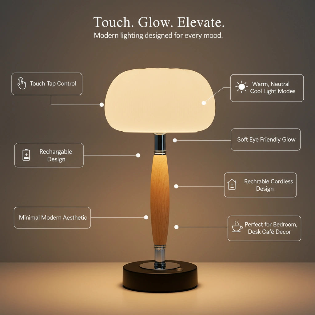 LumiTouch Cordless Mushroom Tap Lamp