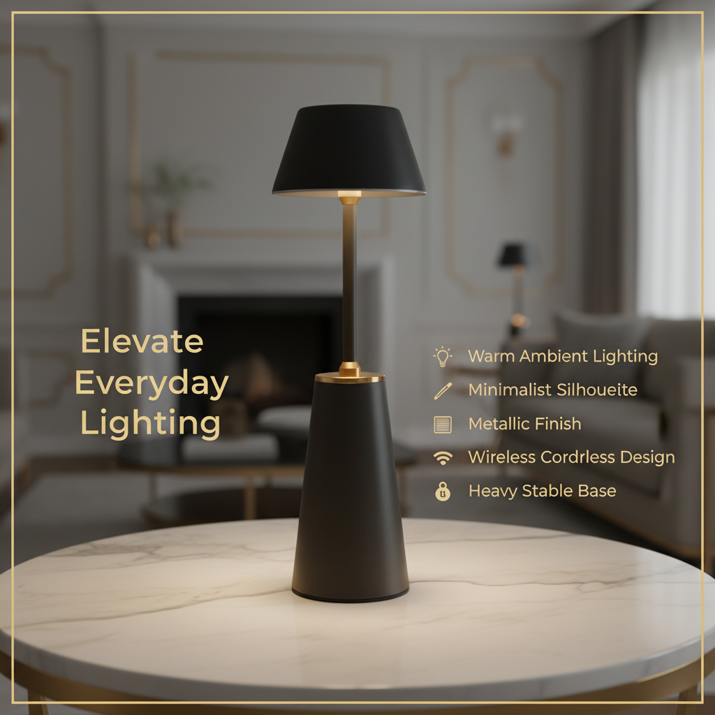 Cordless Black Touch Lamp – Minimalist Ambient