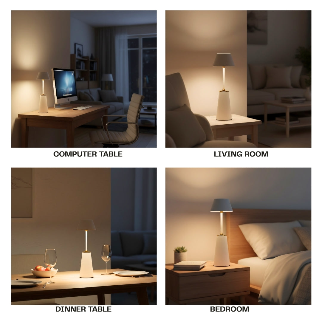 Luxury White  Metallic Tap Lamp – Warm Ambient Touch Light