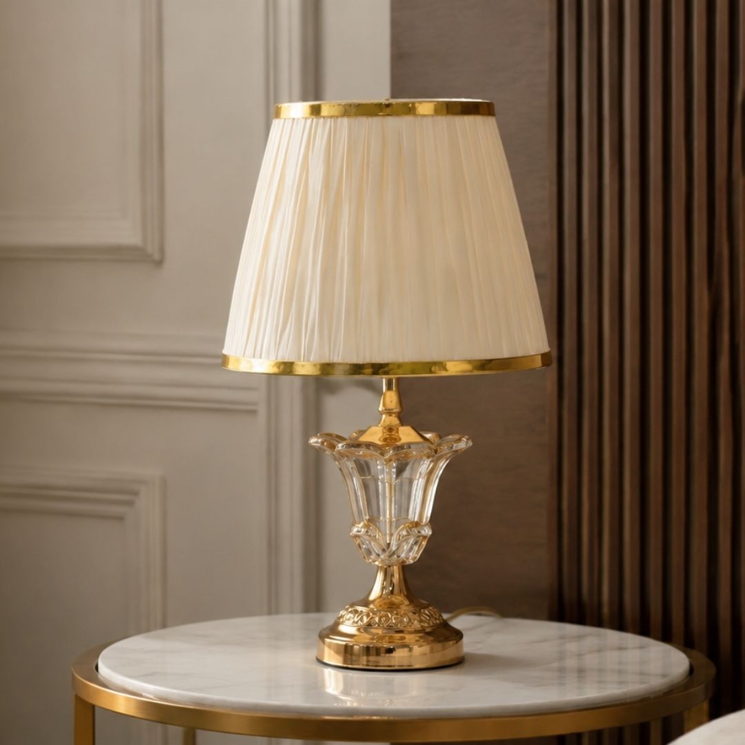 Elare Luxury Crystal Table Lamp with Beige Fabric Shade