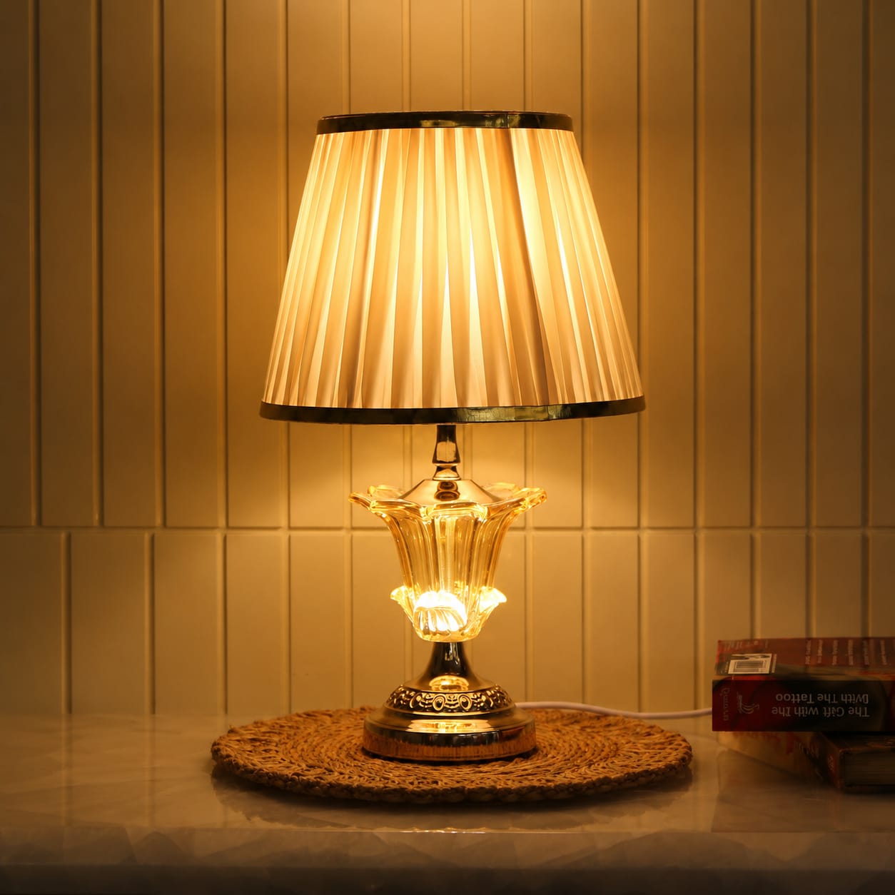 Elare Luxury Crystal Table Lamp with Beige Fabric Shade
